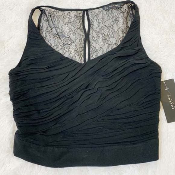 ZARA Basic Black Rouched And Race Crop Top - Picture 1 of 4